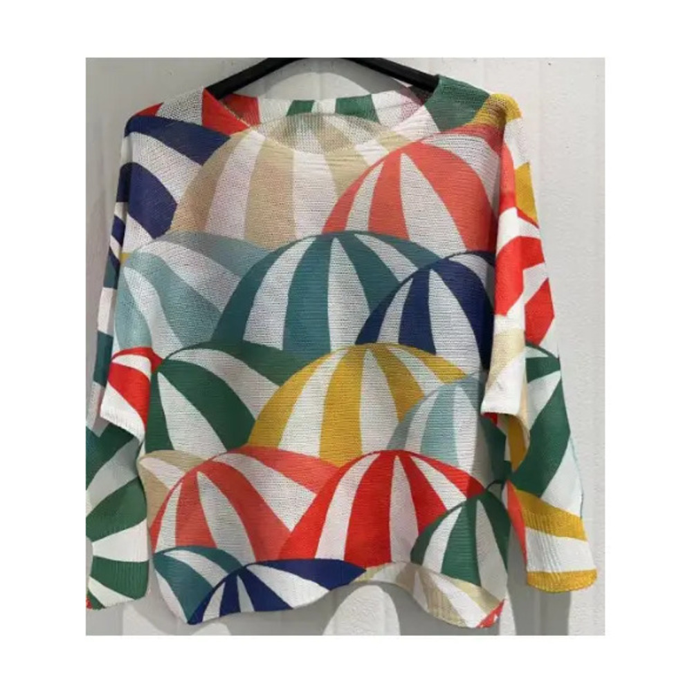 L122 Loowie Beach Umbrellas Printed Knit Sweater | Round Neck | One Size S-L
